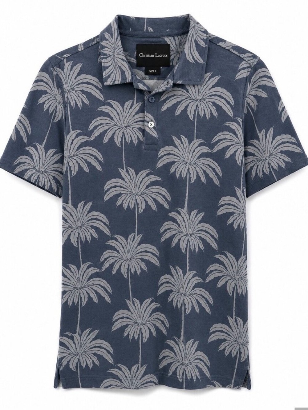 Christian Lacroix Palm Tree Modal Soft Polo Shirt Short Sleeve Size Large Gray